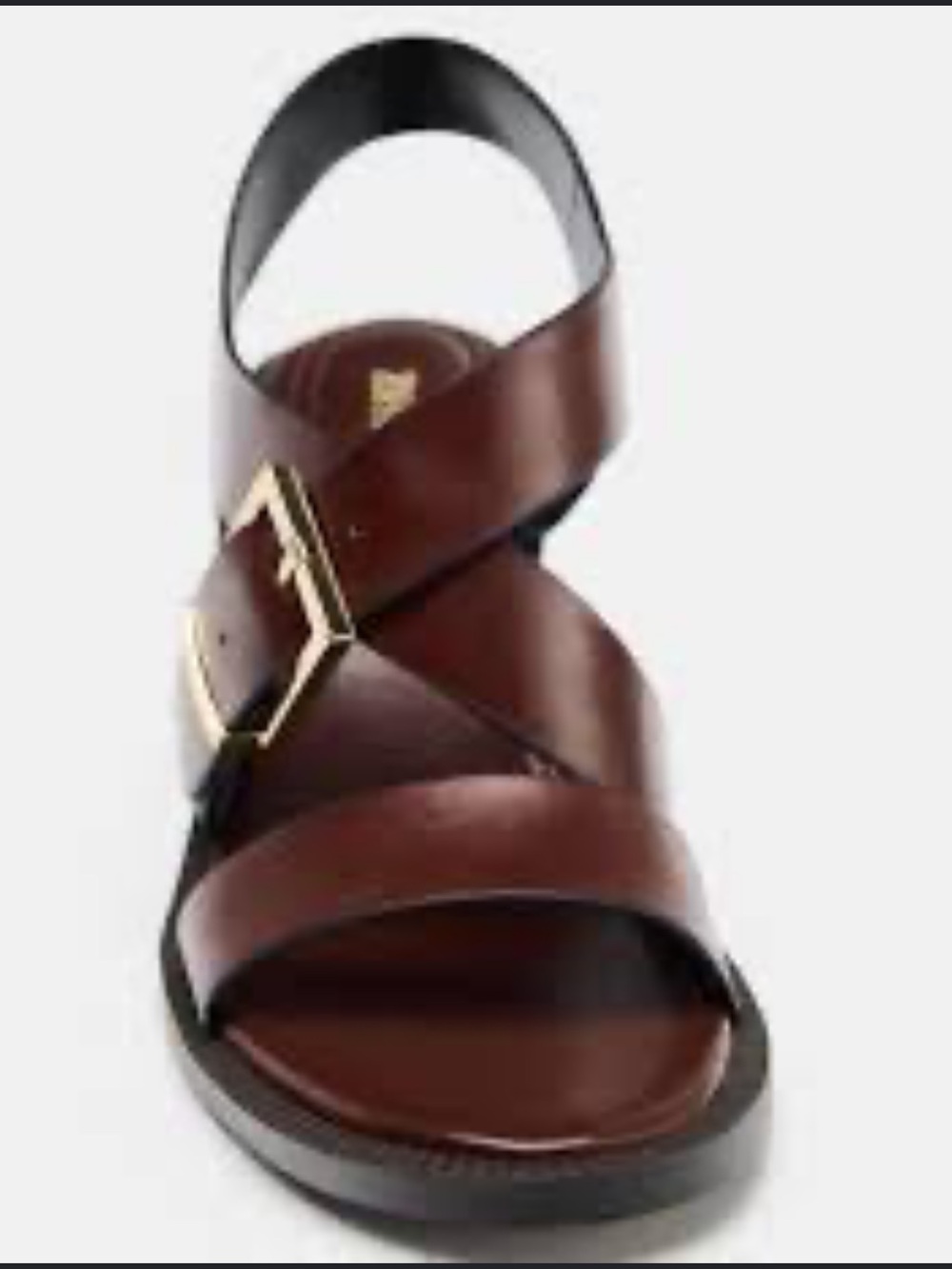 Zara Brown Leather Crisscross Sandals with Gold Buckle